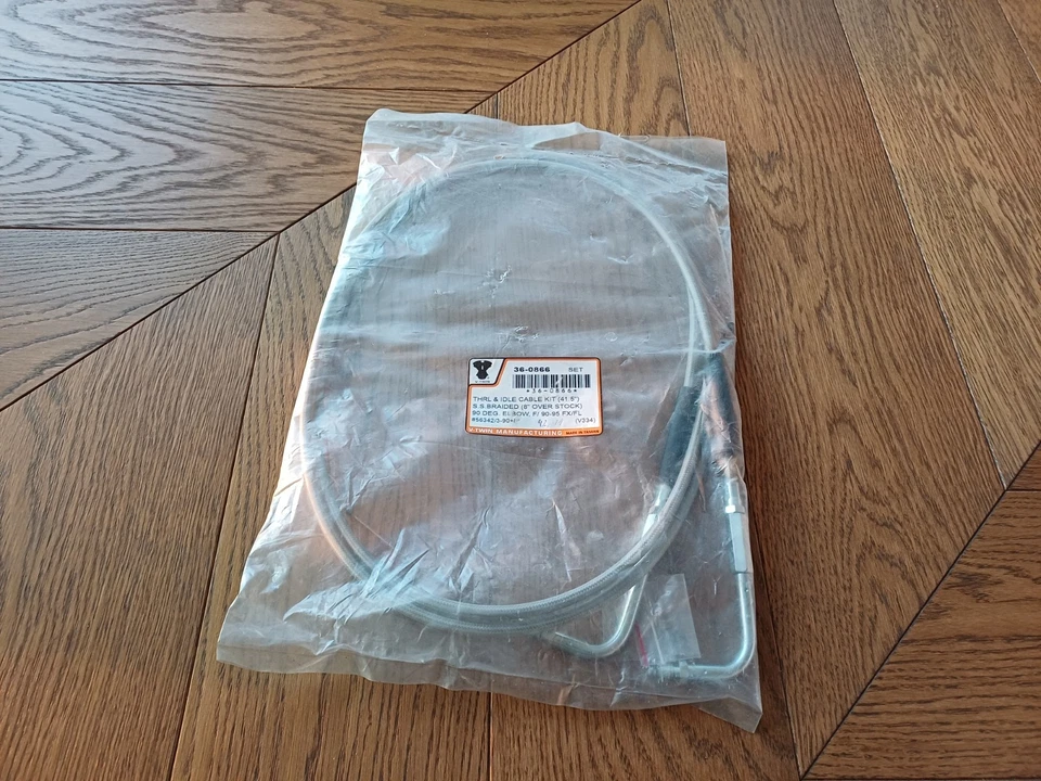 Jeu de câbles de ralenti d'accélérateur en acier inoxydable V-Twin 41-1/2" + ... - Photo 1/3