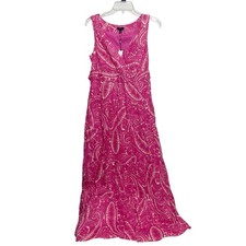 Talbots Dress Womens Size 10 Pink Paisley Maxi Tie Back Tiered Cottagecore Boho