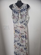Tommy Hilfiger White Floral Midi Dress with Navy & Pink Accents
