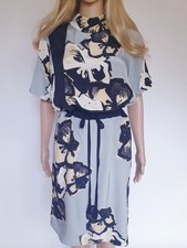 $470 Malene Birger lilac floral calla lilly midi dress 100% silk short sleeve S