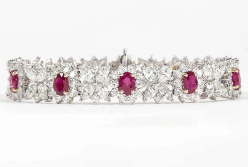 8ct D VVS1 Luxury Fine Burma Ruby Moissanite Bracelet 7Inch 14k White Gold Over - Image 4 of 4