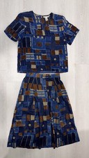 Women  s Vintage Rare Anna  Frank 2 Piece Matching Silk Top  Skirt Set Blue - M