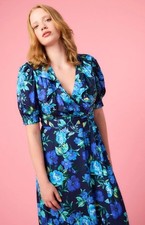 Joanie Adel Blue Floral Print Ruffle Collar Wrap Dress Size 10 Uk BNWT Summer