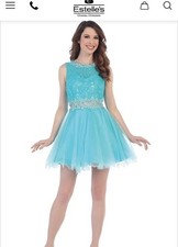 CINDY COLLECTION Blue Turquoise Dress EMBELLISHED lace PROM/PARTY dress Sz. Xs