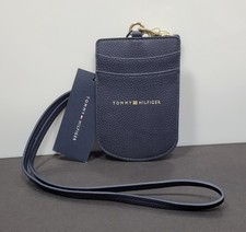 NEW Tommy Hilfiger Navy Blue Leather PVC Lanyard ID Card Holder NWT S