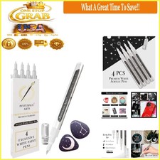 Set of 4 White Acrylic Paint Markers Fine Tip 0.7mm for Glass Wood Ceramic