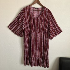 Dress Womens Plus 4XL BOHO Red Striped Knee Length Ruffle Hem Emery Rose