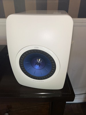 A pair of LS50 Kef Original Passive Speakers White with Blue Centers