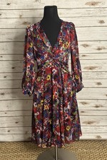 Calvin Klein maroon/multicolored whimsical boho floral chiffon dress Size 6