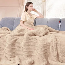 Heated Blanket Full Size 72"X84" Beige - Soft Double Sided Sherpa Blanket Ful...