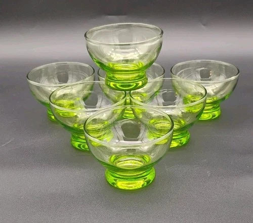 Green Depression Glass Dessert Dish Bowl Set of 7