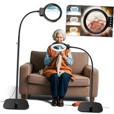 30X 10X Large Floor Magnifying Glass with Light and Stand,72 LED Flexible Black