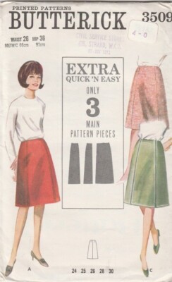 1965 Vintage Butterick Sewing Pattern 3509 Mod A-Line Skirt W26