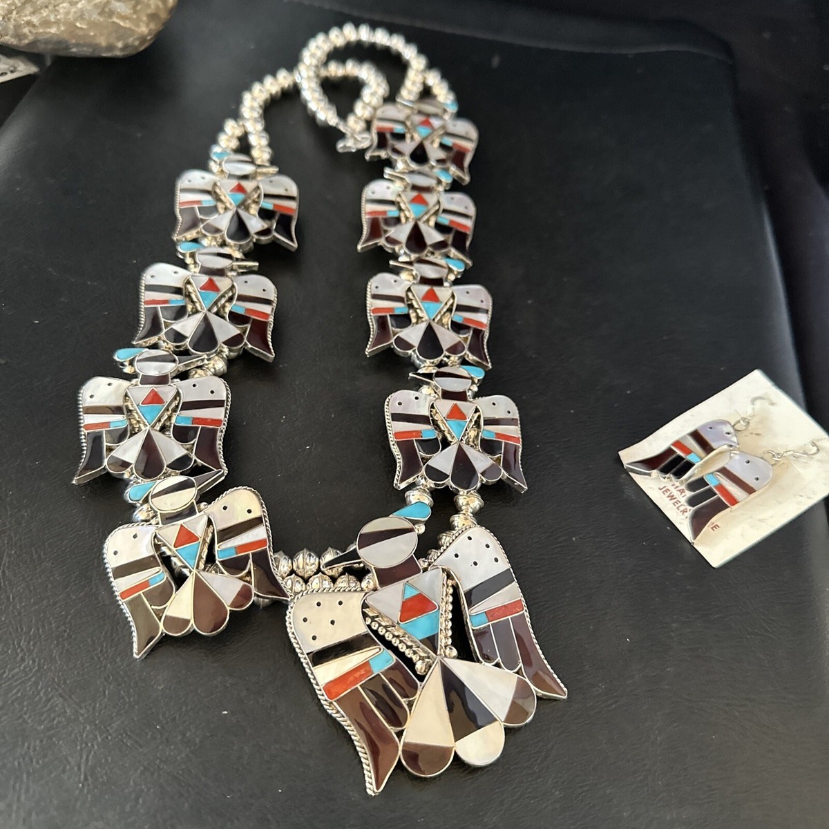 Turquoise Abalone Thunderbird Zuni Sterling Silver Squash Blossom