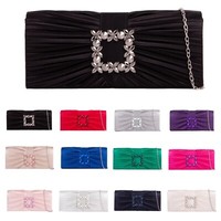 Women's Satin Clutch Bag Long Chain Wedding Evening Party Bridal Purse Handbags