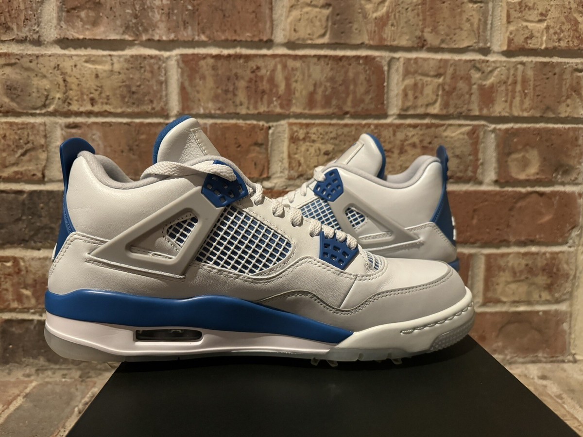New 11 Nike Air Jordan 4 IV Retro Military Blue White Golf Shoes
