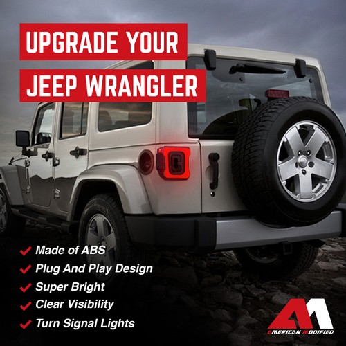 AMERICAN MODIFIED Smoked Tail Lights Compatible with 07-18 Jeep Wrangler JK/JKU - Picture 3 of 12