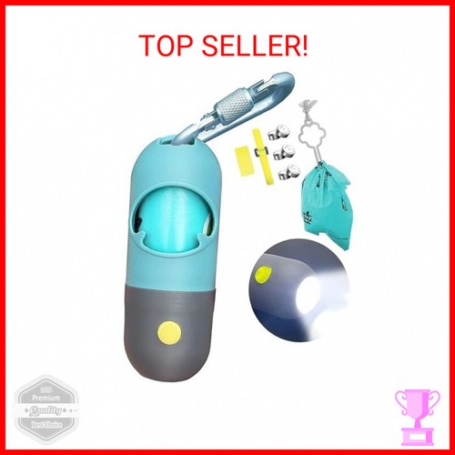 Dog Poop Bag Dispenser with Built-in LED Flashlight and Metal Clip for Leash, Pe