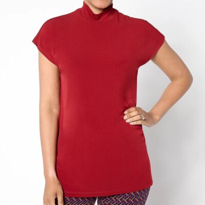 Susan Graver Modern Essentials Size 5X Dark Garnet Liquid Knit Mock-Neck Top