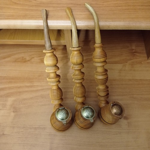 Lot of 3 Wooden Tobacco smoking pipe long stem handmade gift for smoke lovers