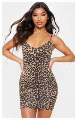 leopard print strappy plunge bodycon dress Plunge Neck Open Back Mini Bodycon Dress In Brown Leopard Print Sequin |  EGO US