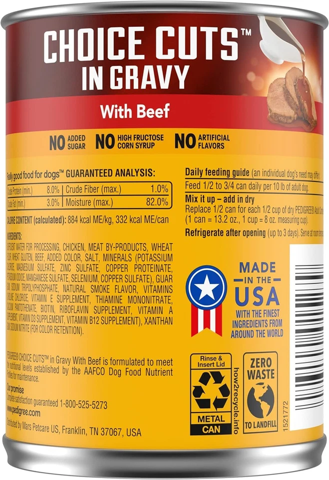 PEDIGREE CHOICE CUTS IN GRAVY Adult Canned Soft Wet Dog Food with Beef, 13.2 oz. - Image 3 of 4