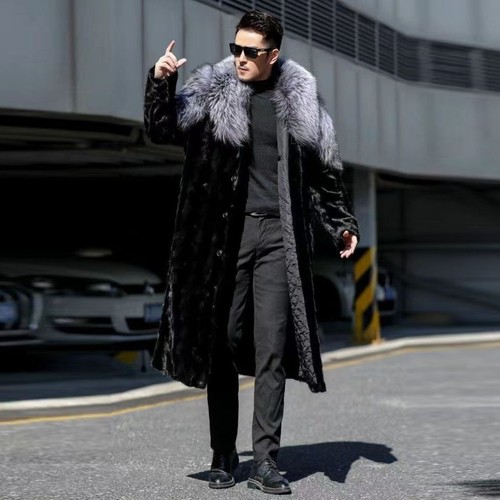 Giacca a vento invernale uomo business pelliccia visone cappotto lungo alla moda ispessita - Foto 1 di 25