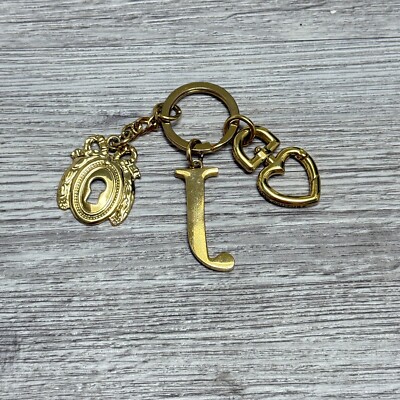 Vintage Y2K Juicy Couture Keychain J Heart Lock Charm Key Ring RARE Gold Tone