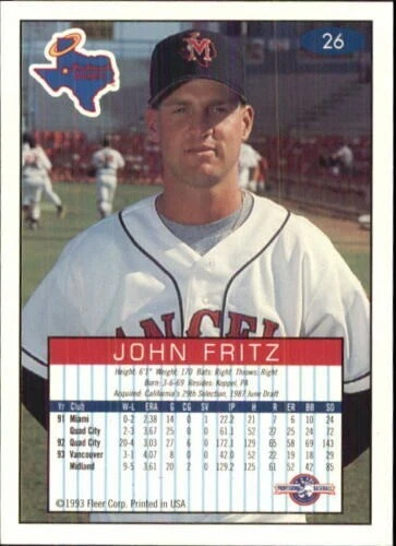 1993-94 Excel #26 John Fritz - Image 2 of 2