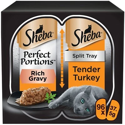 96 x 37.5g Sheba Perfect Portions Luxury Adult Wet Cat Food Tray Turkey in Gravy