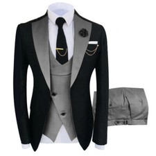 Men Black Suit Party Prom Dinner Gray Vest Pants Groom Tuxedo Wedding Suits
