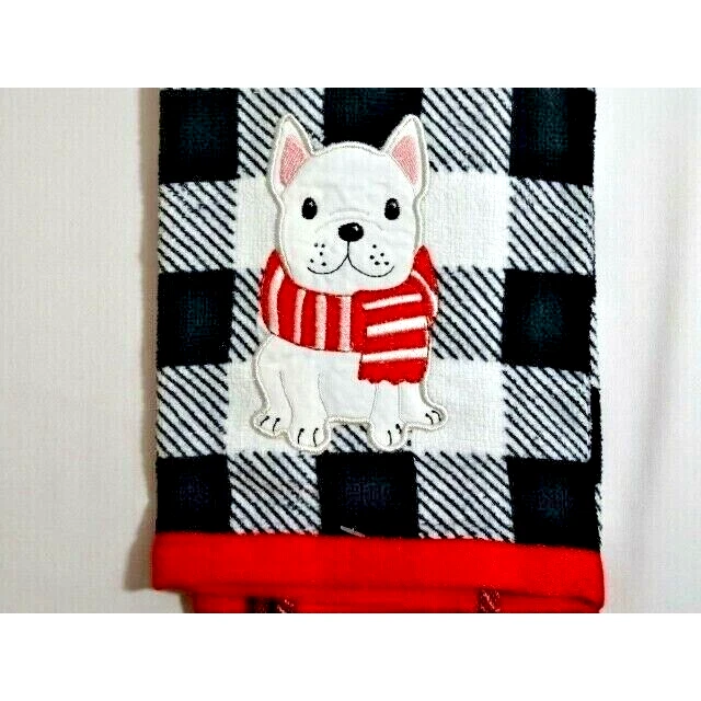 Toallas de mano blancas Bulldog inglés apliques bordados cuadros de búfalo regalo de 2 piezas Foto 4 de 4