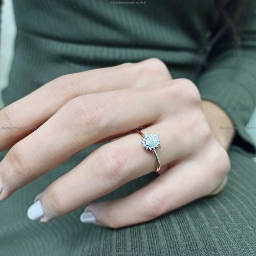 Wedding Cluster Engagement Diamond Ring 14k Yellow Gold Natural Diamond Jewelry - Picture 4 of 6