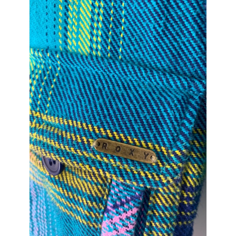 Womens Roxy Winter Hood Insulate Jacket Plaid Size S Zip Logo Lined Blue 6362 - Image 3 of 4