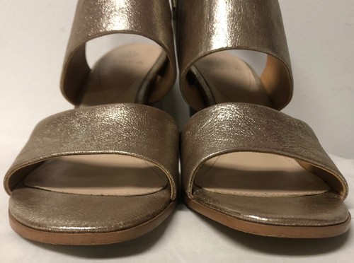 ISOLA SPARKLING GOLD LEATHER BLOCK HEEL PUMPS OPEN TOE ZIPPER SANDALS SIZE 7.5 - Picture 7 of 11