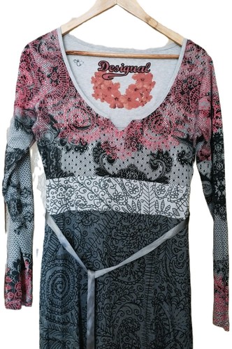 Desigual Vestido Mujer L Maxi para ocasiones formales en color gris y rojo - Imagen 5 de 7