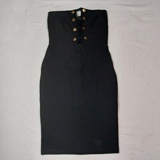WINDSOR BLACK STRAPLESS CUT OUT PENCIL DRESS WITH GOLD BUTTON DETAIL SIZE SMALL