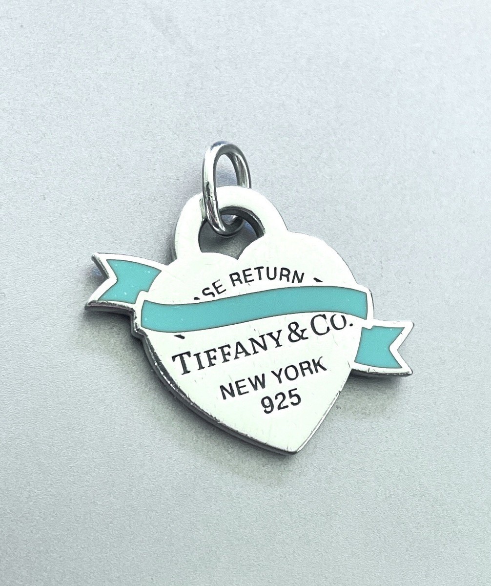 Return To Tiffany Co. Blue Enameled Banner Heart Tag Pendant
