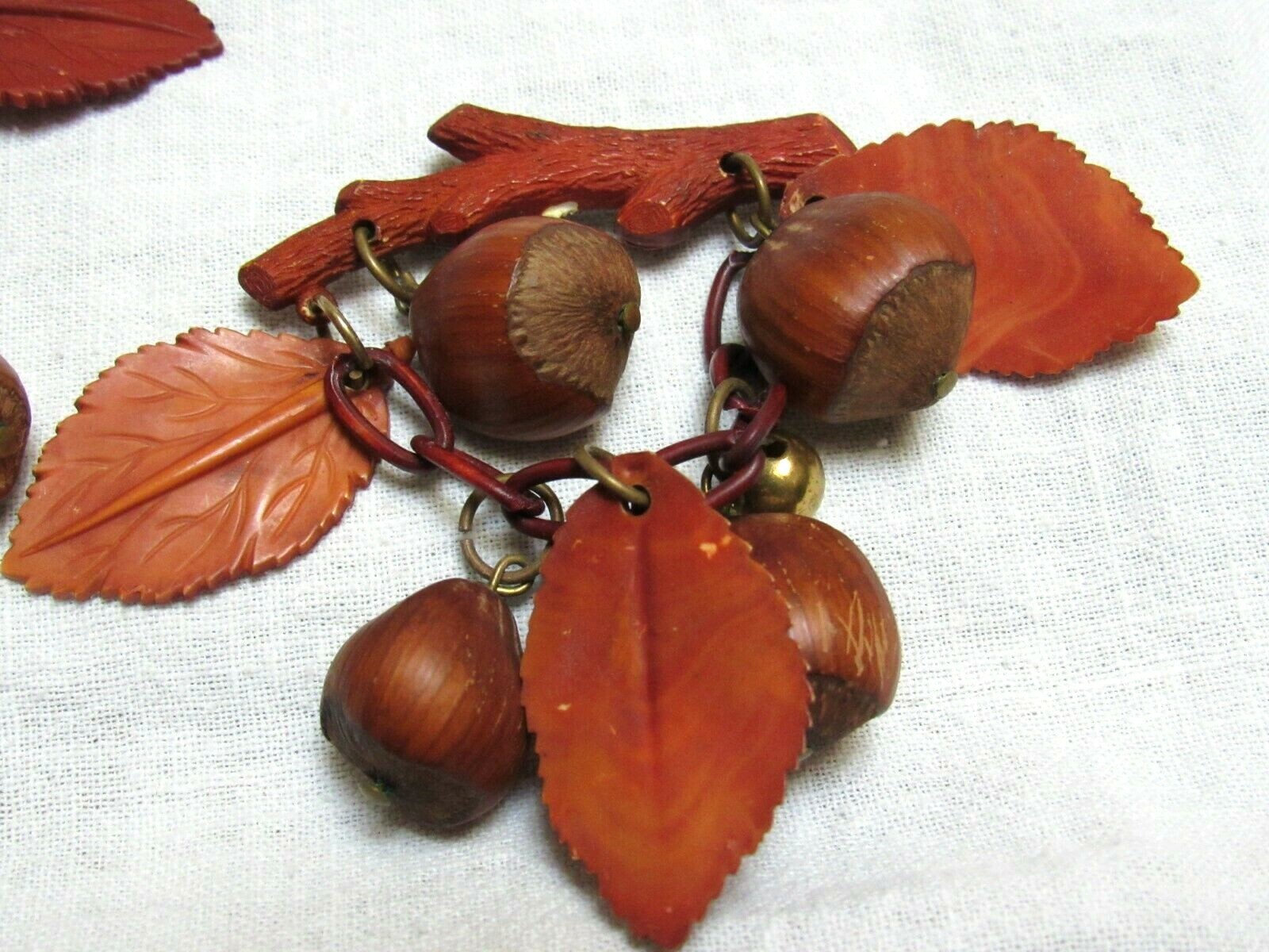 Vintage Celluloid Bakelite? Leaves Hazelnuts? Pin… - image 4