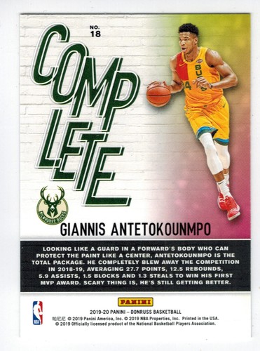 GIANNIS ANTETOKOUNMPO 2019-20 Donruss COMPLETE PLAYERS Insert #18 - Picture 2 of 2