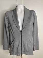 CAbi Drop-Off Gray Pin-Striped Zipper Hi-Low Jacket 5300 Sz S Polyester Rayon