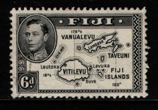 Fiji 1938 1955 King George VI 6d Map SG261 MNG
