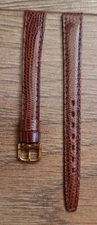 10mm VINTAGE COBRA GENUINE LIZARD BROWN STITCHED WATCH STRAP, GOLD BUCKLE, NOS
