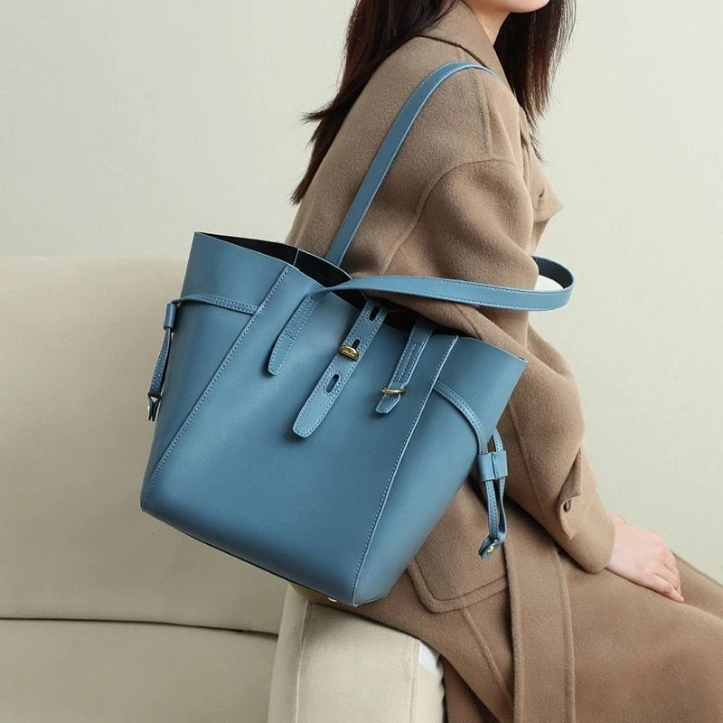 Genuine Leather Shoulder Bags Bucket Big Handbag Fashion Large Capacity Tote Bag