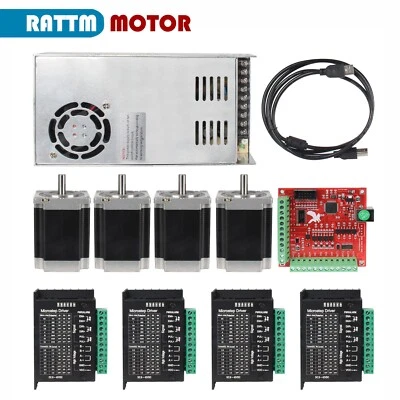 RATTMMOTOR US SHIP】4Axis CNC Kit Nema23 Stepper Motor+TB6600 Driver+Mach3 Card+Power Supply