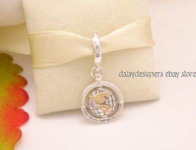 NEW Authentic Pandora Silver Gold SPINNING WORLD Dangle Charm 798457C01 RETIRED