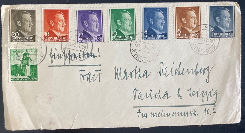 1941 Krakow GG Germany Poland Cover To Leipzig General Government Stamps
