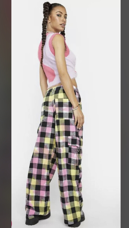 NEW Ragged Priest WOO Pants Cargo Tie Dye Plaid Size 12 Z23