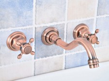 Antique Red Copper Wall Bathroom Kitchen 3 Hole Vessel Faucet Mixer Tap 2sf521