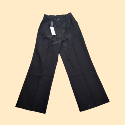 Women Loose Pleated Front Long Pants Wide Leg Trousers Solid Black Medium